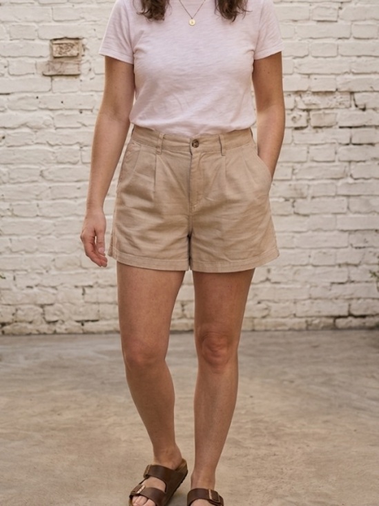 Free People Pants - Free People Billie Chino Pleated High Rise Shorts Almond Milk Beige Size 12 New